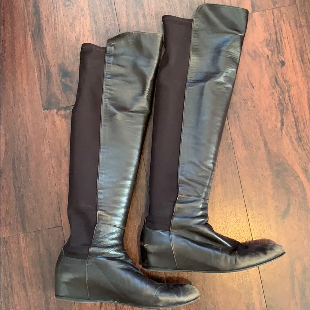Stuart Weitzman brown hidden wedge OTK boots